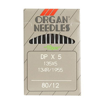 Иглы для промышленных швейных машин ORGAN арт.DPx5 № 80 для прямострочных  уп.10 игл
