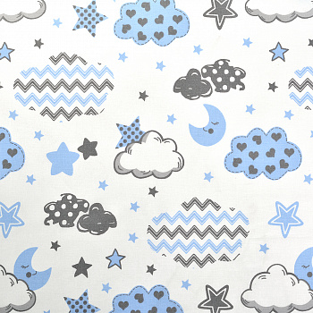 Ткань ранфорс Облака, арт.SL 20718-14, 100% хлопок, шир.240см, цв.белый/голубой, уп.10м