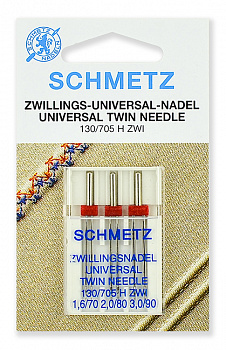 Иглы стандартные двойные Schmetz 130/705H ZWI №№ 70/1.6, 80/2.0, 90/3.0, уп.3 игл
