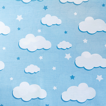 Ткань ранфорс Облака, арт.WH 2813-v04, 130г/м²,100% хлопок, шир.240см, цв.голубой, уп.3м
