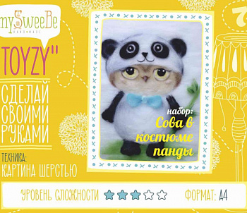 Набор для изготовления картины шерстью Toyzy арт.TZ-P024 Сова в костюме панды А4