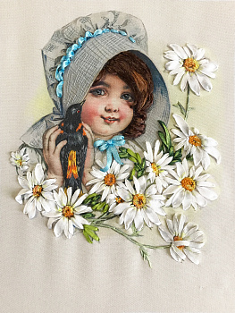 Набор для вышивки лентами МНОГОЦВЕТНИЦА арт. МЛ-4006(н) Девочка Наташа 18,5х24,5 см
