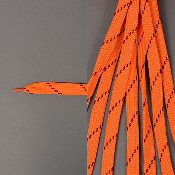 Шнурки плоские 14мм классическое плетение дл.100 см оранжевые-бордовые точки (10 компл)