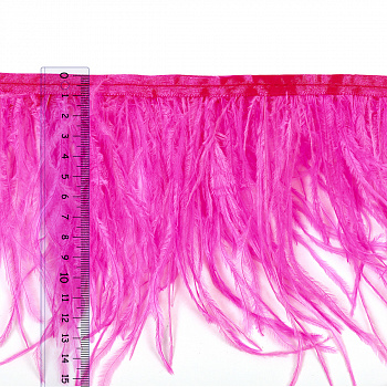 Перья на ленте Страус TBY арт.15-021 шир.15см цв. ярко-розовый уп.2м