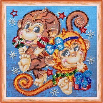 Набор для вышивания бисером АБРИС АРТ арт. AM-114 Веселые обезьянки 15х15 см