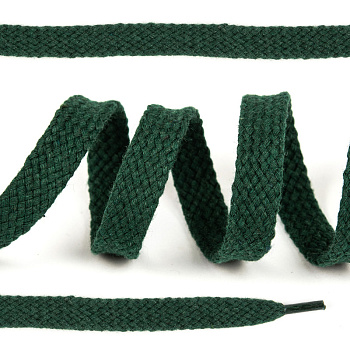 Шнурки плоские 12мм классическое плетение х/б дл.150см цв.019 т.зелёный (10 комп)