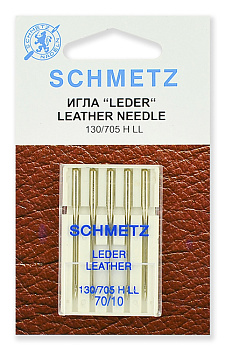 Иглы для бытовых швейных машин Schmetz для кожи 130/705H LL №70, уп.5 игл