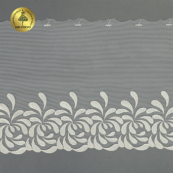 Кружево вышивка на сетке KRUZHEVO арт.TBY.OG66 шир.230мм цв.айвори, левая уп.6м