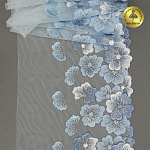 Кружево вышивка на сетке KRUZHEVO арт.TBY.OG87 шир.200мм цв.голубой,правая уп.7м