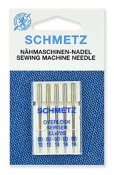 Иглы для бытовых швейных машин Schmetz для плоскошовных машин, хромированные CF ELx705 №80(2)/90(3), уп.5 игл