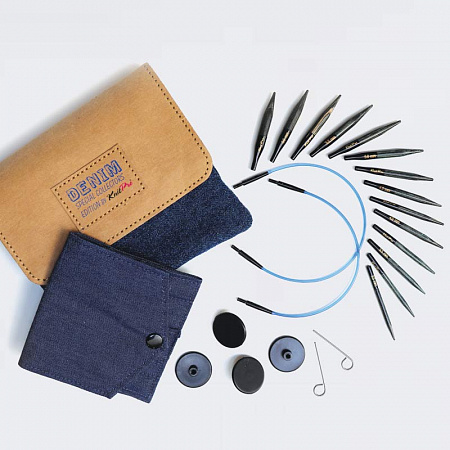 20645 Knit Pro Набор съемных укороченных спиц для вязания Denim Indigo Wood Mini (7 видов спиц в наборе)