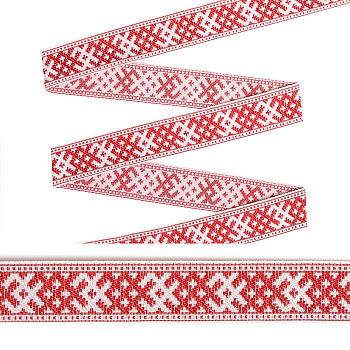 Лента Славянский орнамент. Оберег арт.с3772г17 рис.9321 шир.24мм цв.белый-красный уп.25м
