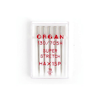Иглы для бытовых швейных машин ORGAN супер стрейч №75, уп.5 игл