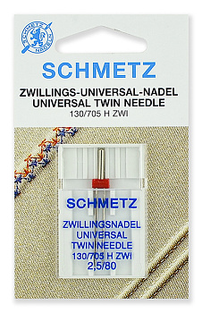 Иглы для бытовых швейных машин Schmetz стандартные двойные 130/705H ZWI №80/2.5, уп.1 игла