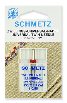 Иглы для бытовых швейных машин Schmetz стандартные двойные 130/705H ZWI  №90/3.0, уп.1 игла