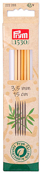 222203 PRYM Спицы чулочные для вязания Prym 1530 3,5мм 15см, бамбук, натуральный, уп.5шт