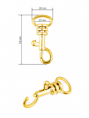 Карабин металл TBY-AX09.1-10 34х16мм (внутр. 10мм) цв. золото уп. 10шт