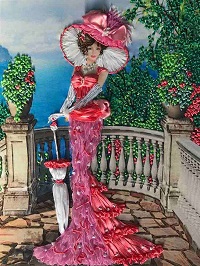 Набор для вышивки лентами МНОГОЦВЕТНИЦА арт. МЛ-3005(н) Дама в розовом 25х35см