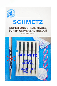 Иглы для бытовых швейных машин Schmetz стандартные покрытием антиклей 130/705H-SU №100 уп.5 игл