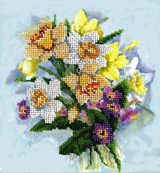 Набор для вышивания ВЫШИВАЛЬНАЯ МОЗАИКА арт. 150ЦВ Акварельные цветы. Нарциссы и примулы 18,5х20см