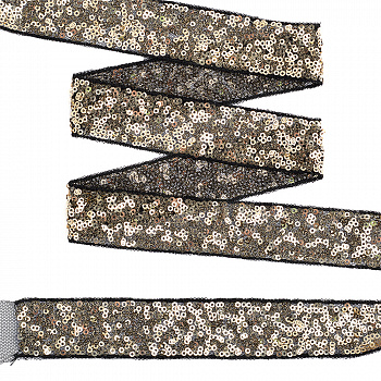 Тесьма с пайетками TBY на сетке арт. TDF03011 шир.30мм цв.черный+золото уп.13,7м
