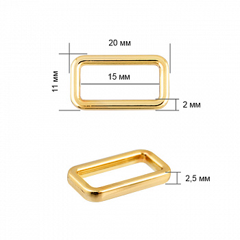 Рамка металл прямоугольная TBY-051501 20х11мм (внутр. 15мм) цв. золото уп. 10шт