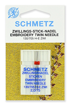 Иглы для бытовых швейных машин Schmetz для вышивки двойные 130/705H-E ZWI №75/2.0, уп.1 игла