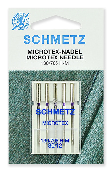 Иглы для бытовых швейных машин Schmetz микротекс (особо острые) 130/705H-M №80, уп.5 игл