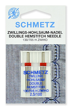 Иглы для бытовых швейных машин Schmetz для мережки двойные 130/705H ZWIHO № 100/2.5, уп.2 иглы