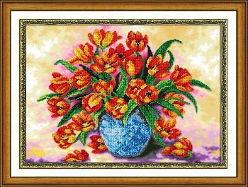 Набор для вышивания бисером ПАУТИНКА арт.Б-1218 Тюльпаны 39х29 см