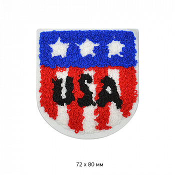 Аппликация пришивная махровая флаг США арт.УТ58151 7х8 см форма подковы уп.10шт