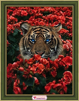 Набор для изготовления картин АЛМАЗНАЯ ЖИВОПИСЬ арт.АЖ.4123 Тигр в цветах 30х40 см