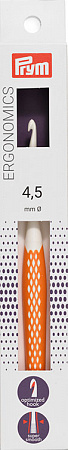 218486 PRYM Крючок для вязания Ergonomics 4,5мм/16см, high-tech полимер, белый/оранжевый