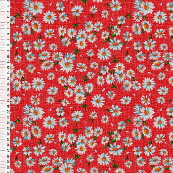 Ткань хлопок Ромашки-10462, 125г/м², 100% хлопок, шир.150см, цв.04 красный рул.42м