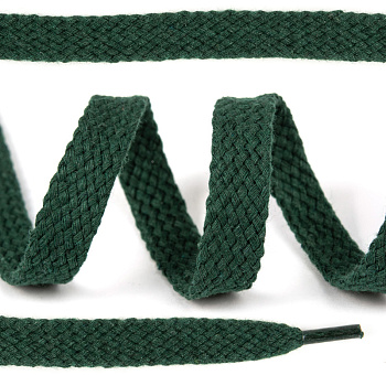 Шнурки плоские 15мм классическое плетение х/б дл.150см цв.019 т.зелёный (10 комп)