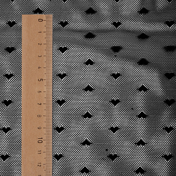 Сетка эластичная "Сердечки" KRUZHEVO арт.OLG015 55г/м² ш.150см цв.черный уп.1м