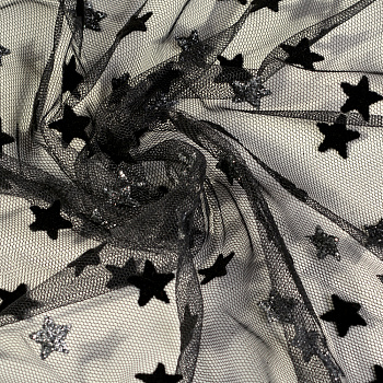 Фатин со звездами арт.т2984-13.2 шир.150см 100% полиэстер цв.черный/серебро рул.15-28м