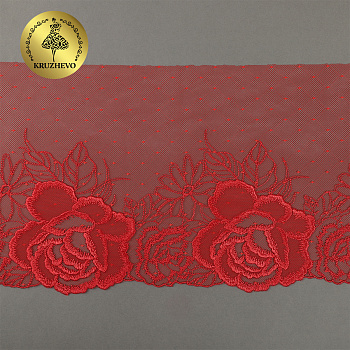 Кружево вышивка на сетке KRUZHEVO арт.TBY.OG46 шир.210мм цв.красный, левая уп.6м