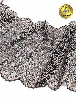 Кружево-стрейч KRUZHEVO арт.TBY.40992 шир.240мм цв.168 серебристый пион+черный уп.25м