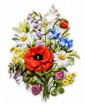 Вышивка лентами ЦВЕТНОЙ арт.VL006 Полевые цветы 20х30 см