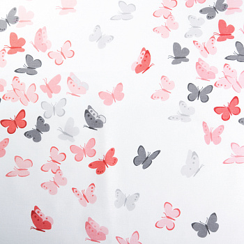 Ткань ранфорс Бабочки, арт.WH 9947-v16, 130г/м²,100% хлопок, шир.240см, цв.бело/серый, уп.3м