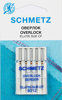 Иглы для бытовых швейных машин Schmetz оверлок ELx705 SUK CF № 80, уп.5 игл