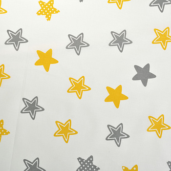 Ткань ранфорс Звезды, арт.SL 20718-1, 100% хлопок, шир.240см, цв.белый/желтый, уп.10м