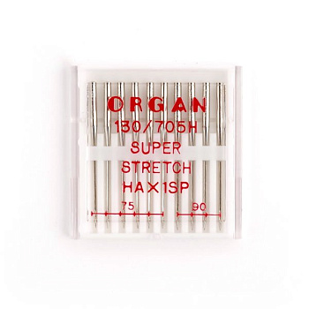 Иглы для бытовых швейных машин ORGAN супер стрейч №75-90, уп.10 игл