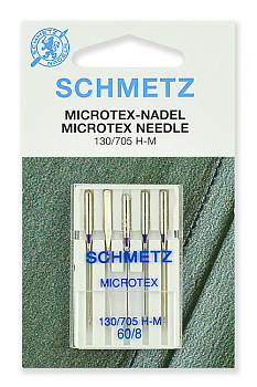 Иглы для бытовых швейных машин Schmetz микротекс (особо острые) 130/705H-M №60, уп.5 игл
