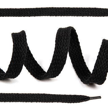 Шнурки плоские 12мм классическое плетение х/б дл.150см цв.032 чёрный (10 комп)