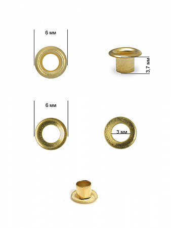 Люверсы сталь TBY.2552 №1,7 (Ø 3мм, h 3,7мм) цв. золото уп. 1000шт