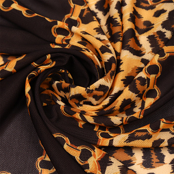 Сетка эластичная арт.T-0896 120г/м² ш.150см, принт леопард, цв.1 черный+оранжевый рул.35м