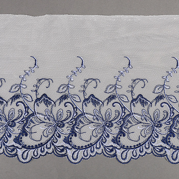 Кружево вышивка на сетке KRUZHEVO арт.TBY.C32 шир.230мм цв.сумрачно белый+синий, правая уп.9,2м