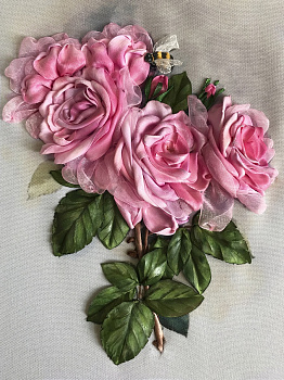Набор для вышивки лентами МНОГОЦВЕТНИЦА арт. МЛ-4004(н) Ветка с розами 19,5 х 24,5 см